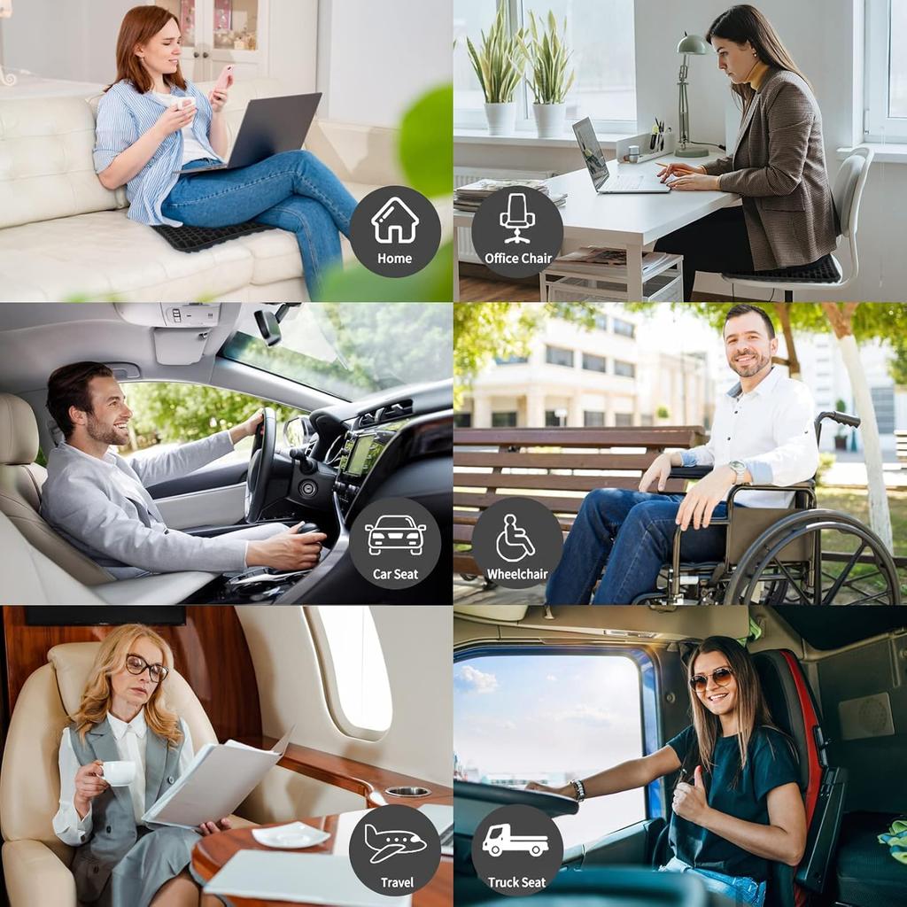 Gel Seat Cushion, for Long Sitting -Double Thick Gel Seat Cushion Breathable Honeycomb Chair Cushion with Non-Slip Cover for Office Chair Car,