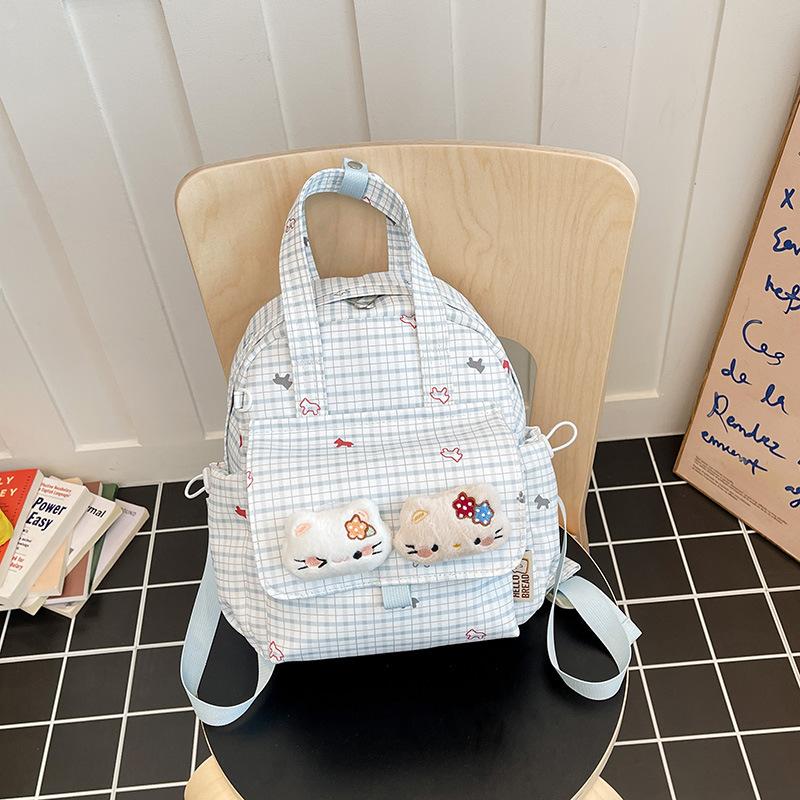 Schoolbag Milk Fufu Fresh Plaid Doll Cat Head Small Backpack Korean Cute Sweet Girl Exclusive Summer Travel Backpack