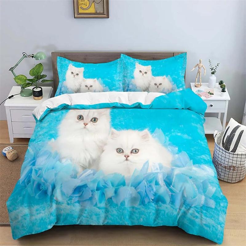 Cat Colorful Bedding Set Pet Cats for Kids Boys Girls Teens Cute Kitten Duvet Cover 3D Animal Gift Room Decoration with Zipper