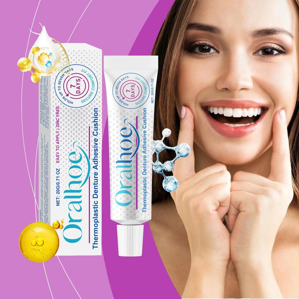 Oralhoe דבק לשיניים תותבות - דבק לשיניים תותבות משפר את הנוחות ומגן על החניכיים. 20 גרם