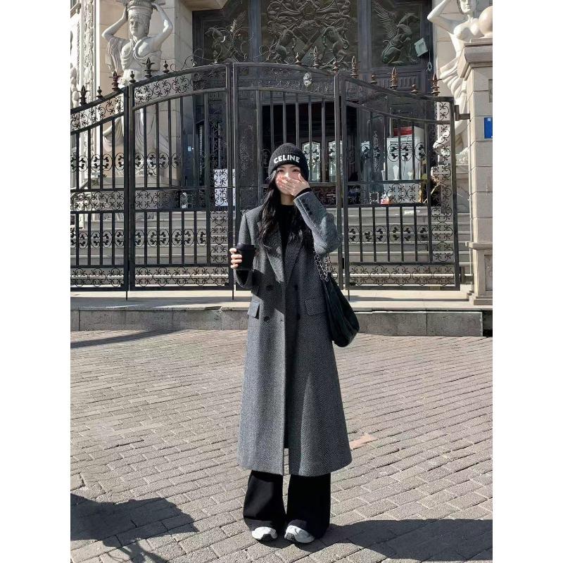 Winter Loose Thickened Herringbone Wool Coat Women Elegant Loose Cotton Padded Slim Tweed Jacket