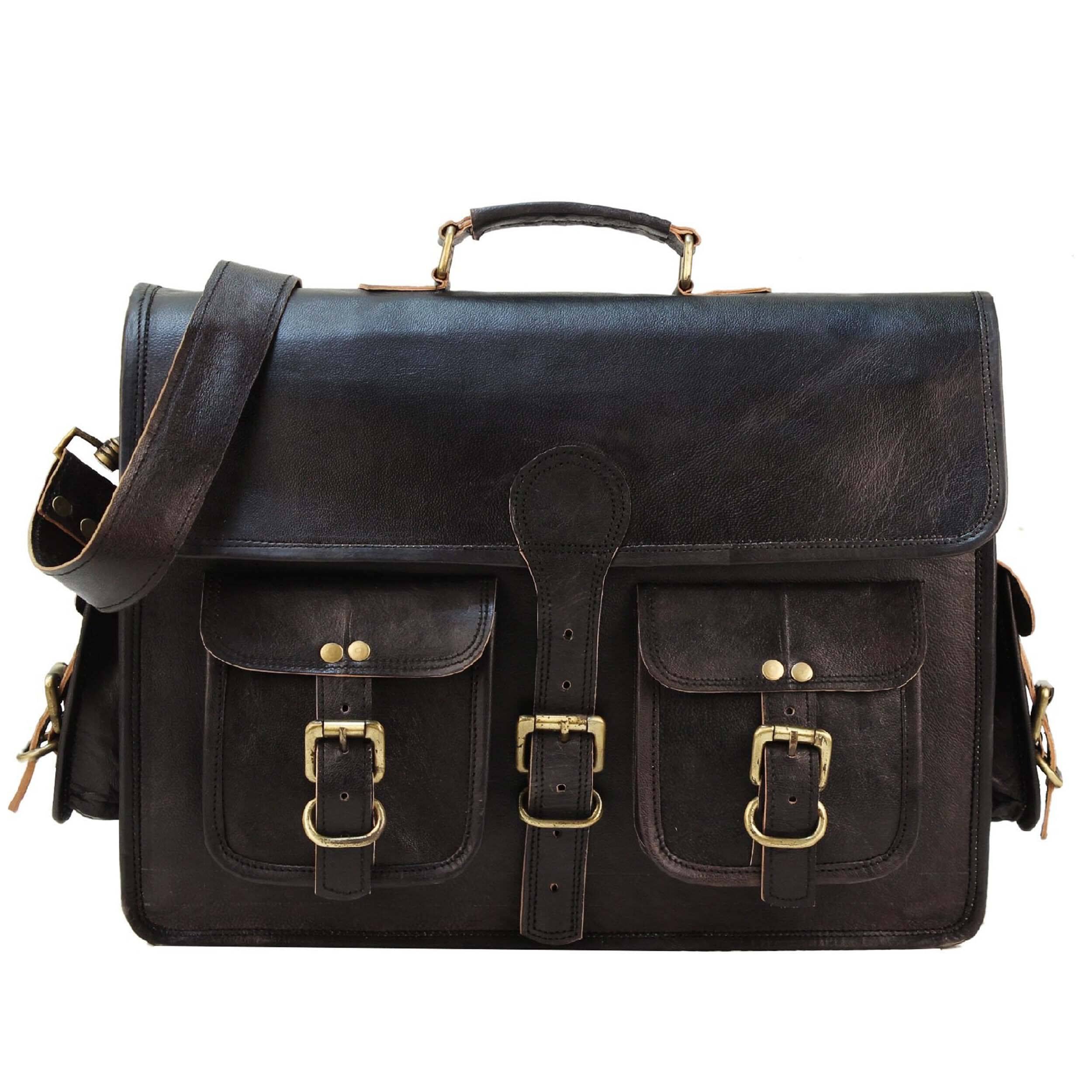 MaheTri The Vintage Black Briefcase For Men & Women 15-Inch чёрный