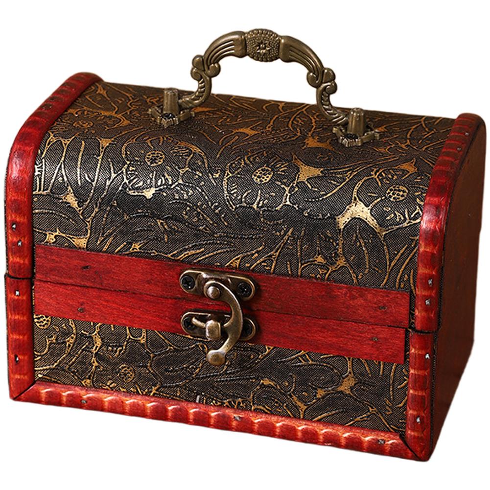 1Pcs Vintage Jacquard Wooden Storage Box Antique Jewelry Organizer Portable Handled Jewelry And Small Trinkets Storage Case