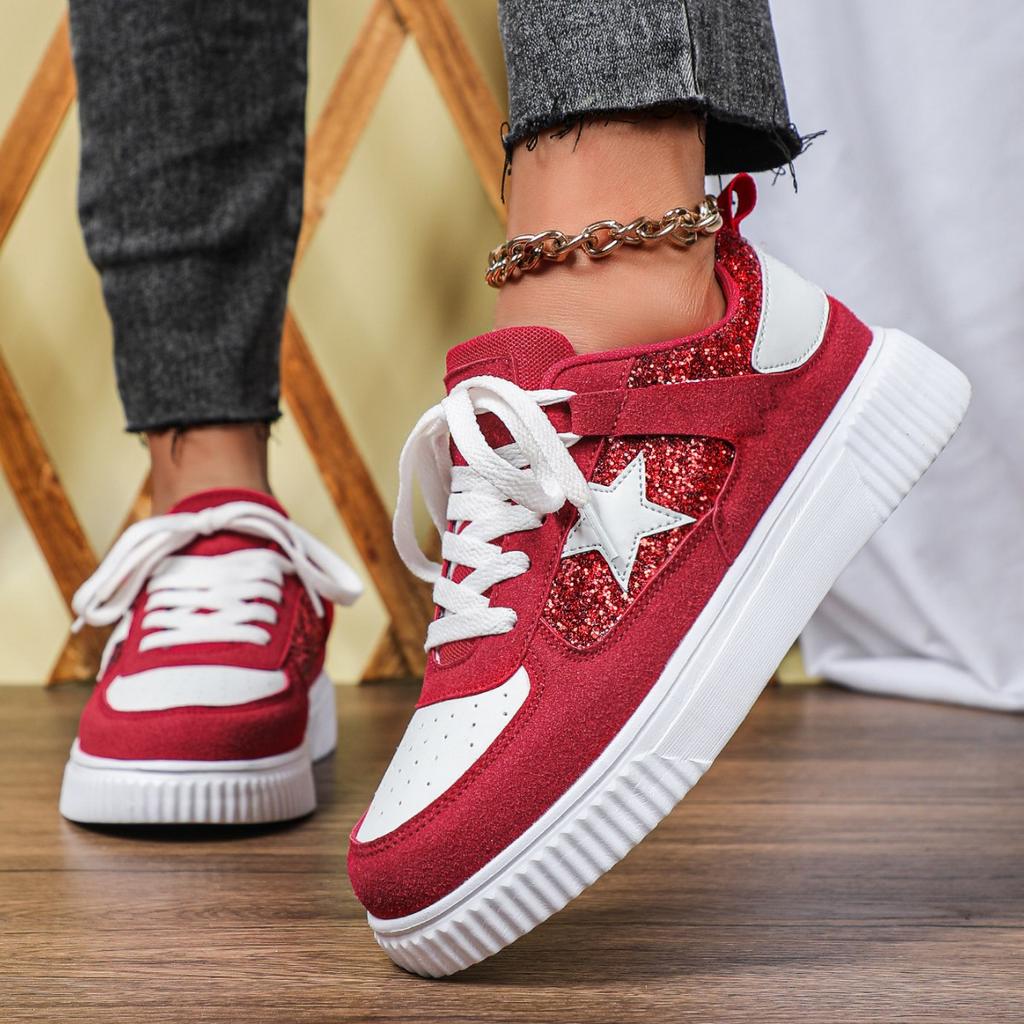 Trendy Women Board Shoes Walking Flats Fashion Sequin Casual Sneakers Daily Versatile Leisure Shoes Breathable Flat Shoes