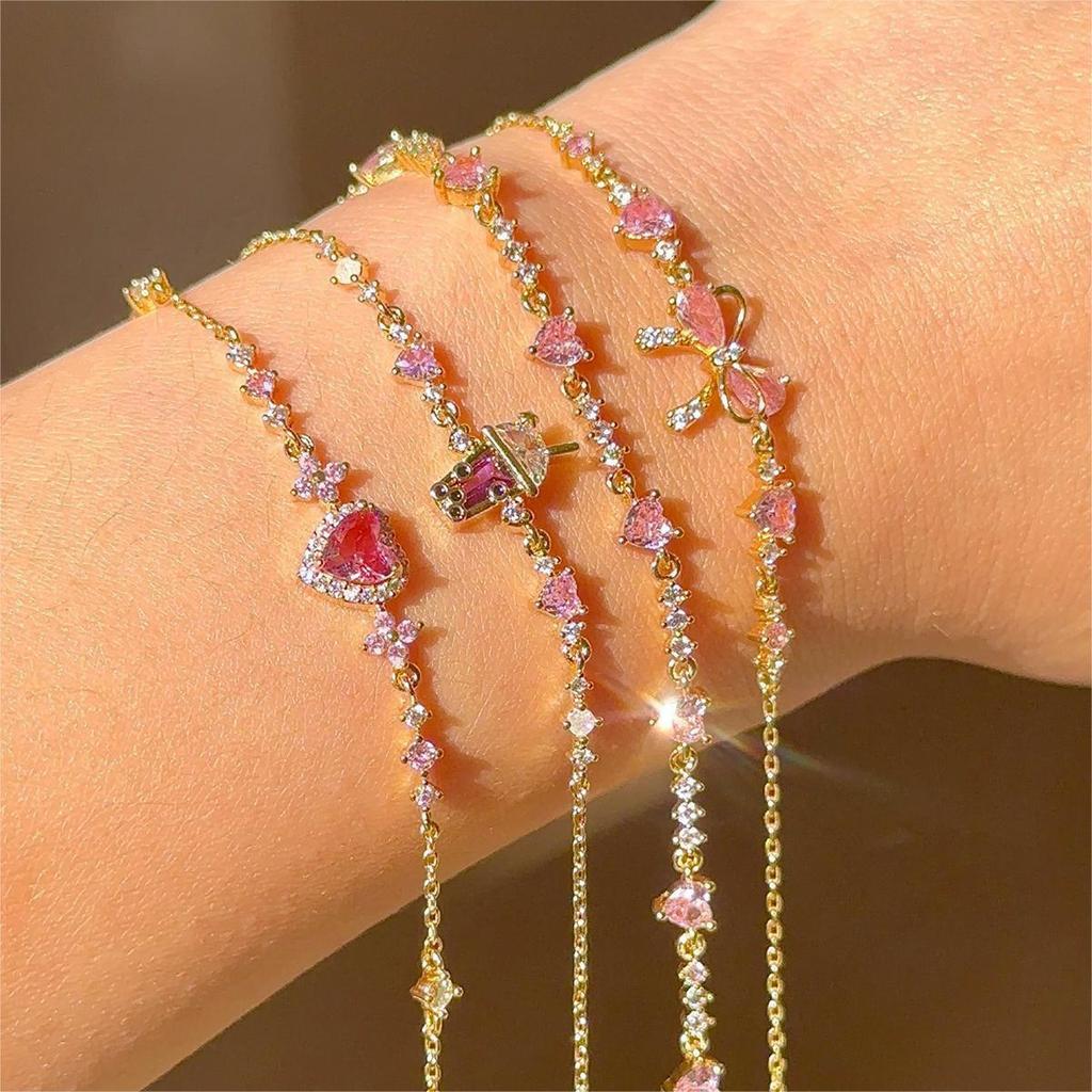 Ins Style Heart Zircon Bowknot Bracelet - Cute, Sweet Jewelry for Women, Perfect Valentine's Day Gift.