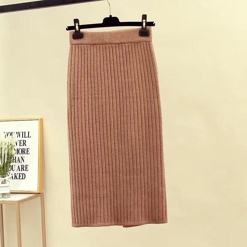 Large Size High Waist Hip Hugging Knitted Half Skirt Yarn Versatile Skirt