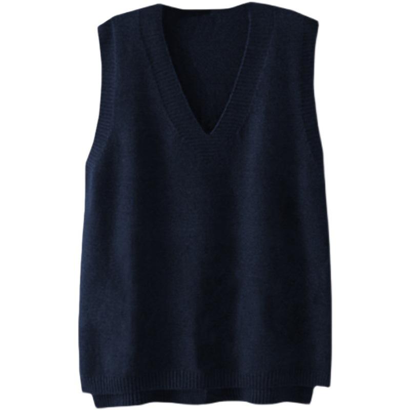 Women's V-Neck Knitted Sweater Vest - Spring/Autumn 2026 Collection, Loose-fit, Versatile Japanese Style Outerwear