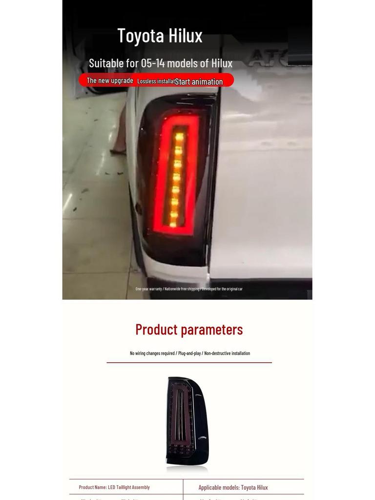 LED Flowing Turn Signal Tail Light Assembly for 2005-2014 Toyota Hilux VIGO