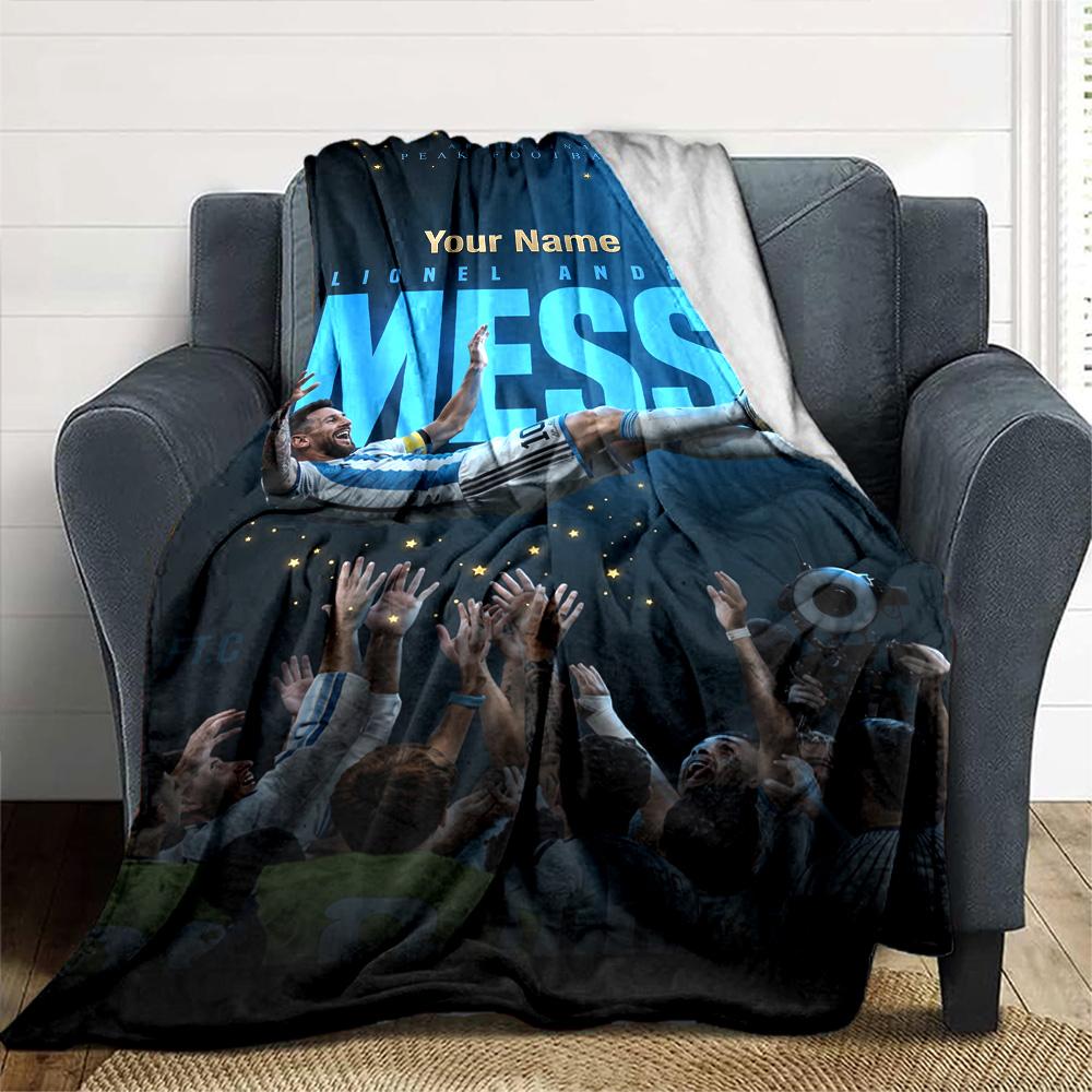 Football Messi Personalized Name Blanket Throw Customizable Blanket Comfortable Great for Picnics Couch Office Chair Sofa All-Season Use