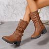 Fashion Big Size Low Heels Platform Long Boots Autumn Winter Comfortable Shoes Women Warm Booties Vintage Brown Women Knee High Boots