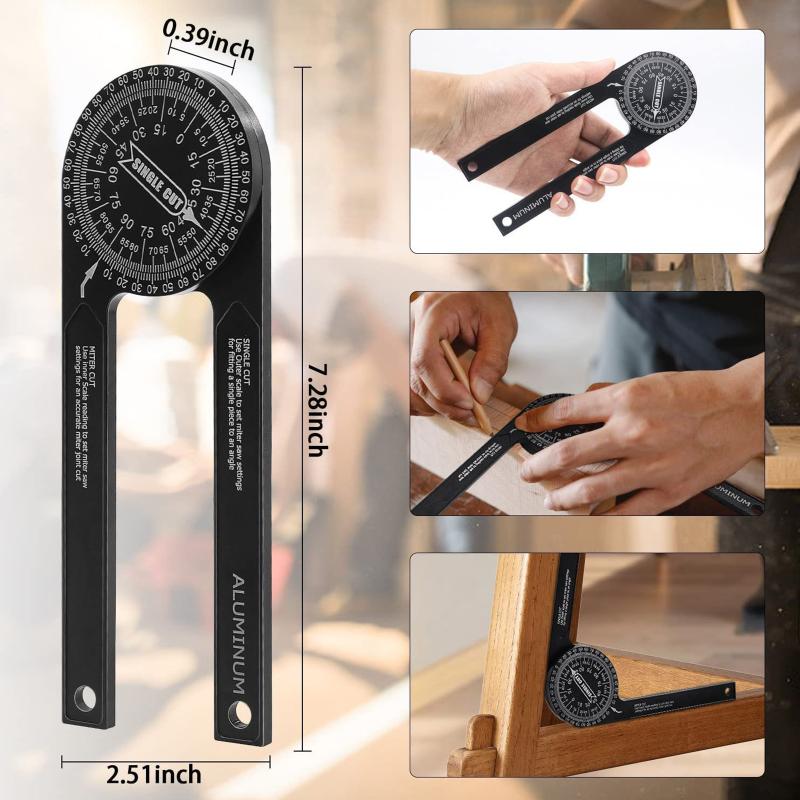 Aluminum Miter Saw Protractor 7-Inch Rust Proof Angle Finder Featuring Precision Laser Engraved Scales