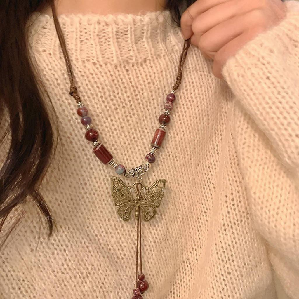 

Необходимое ожерелье для новой одежды в китайском стиле, этнический стиль, керамическая глина, бабочка, кулон, аксессуары для одежды Xiaohongshu