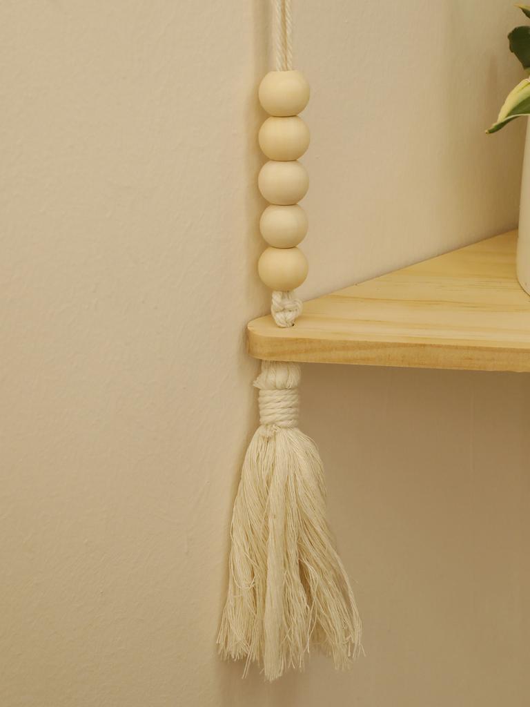 1/2/3-tier Hand Woven Corner Storage Rack Boho Room Floating Wall Shelf Home Decorations Display Stand For Craft Potted Plants