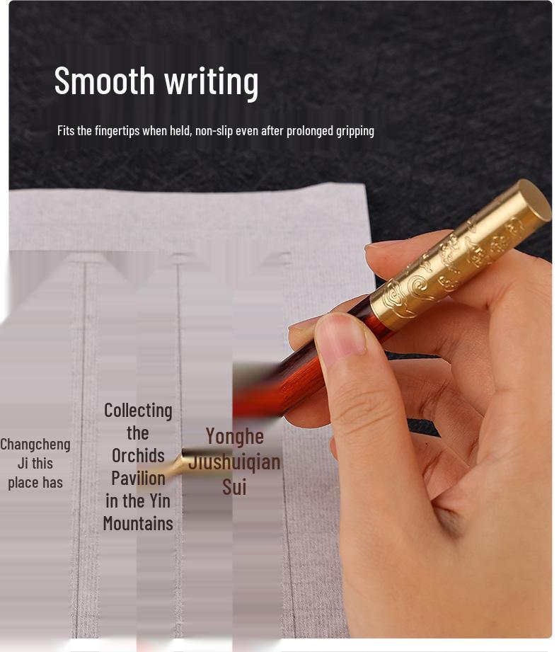 Retro Brass & Sandalwood Pocket Fountain Pen Set – Signature Calligraphy and Business Office Gift.
