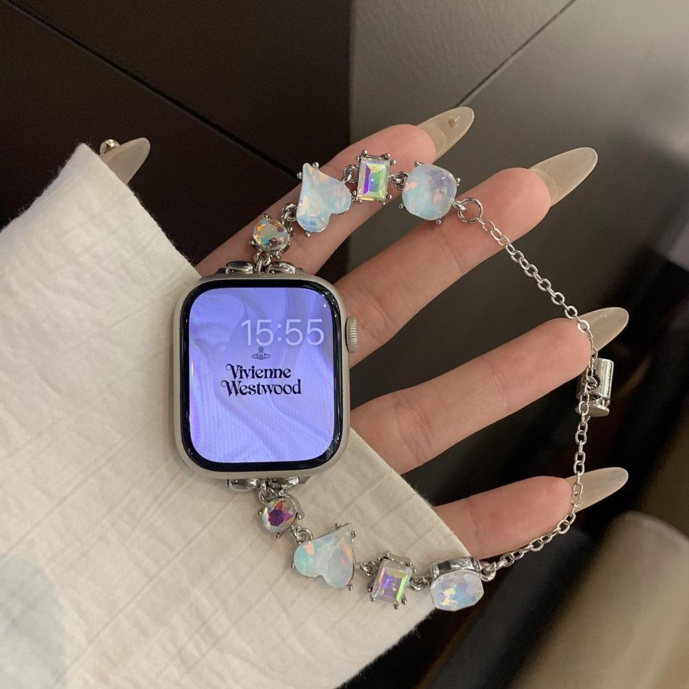 Colorful Stainless Steel Band for Apple Watch Ultra 2 49mm 9 8 7 42mm 44 45mm Women Crystal Strap for IWatch 6 5 4 Se 38 40 41mm