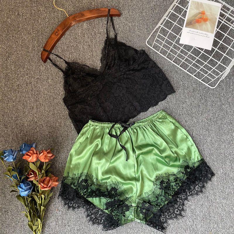 Women's Lace Pajama Set Export Sexy Elegant Pullover Lace Sleeveless Lace Suspenders Pajamas