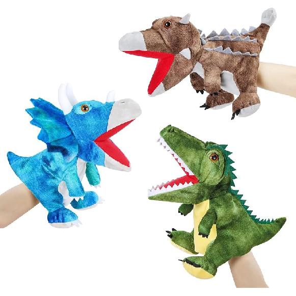 3Pcs Dinosaurs Plush Toys, Dinosaur Hand Puppets Kids Toys,Stuffed Animals Plush Toys Interactive Games for Boys Girls Age 4 5 6 7 8
