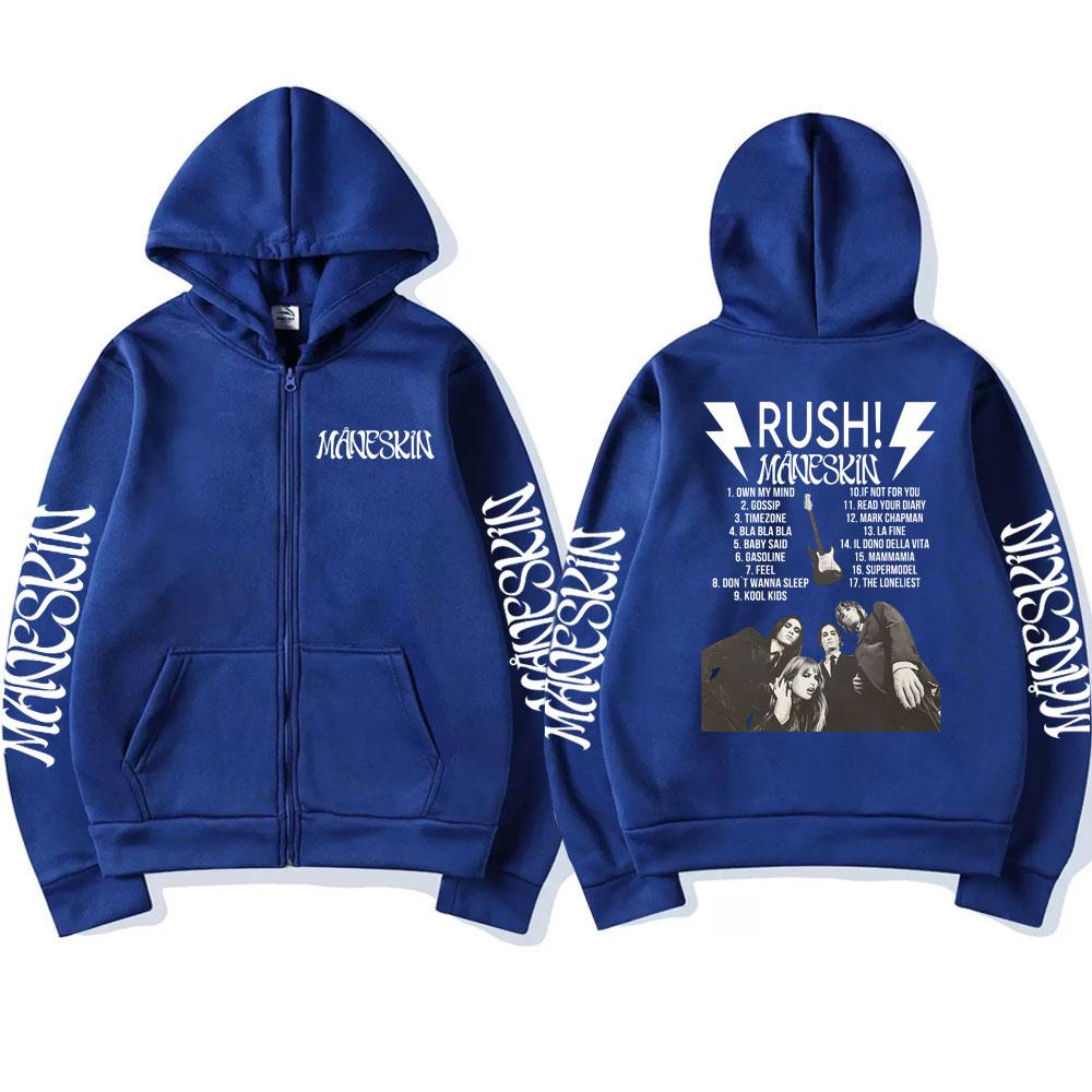 Felpa con zip poster Rush Maneskin Band Rock Italiana Uomo Donna Felpa Maschile Larga Moda Streetwear Y2k Cappotti