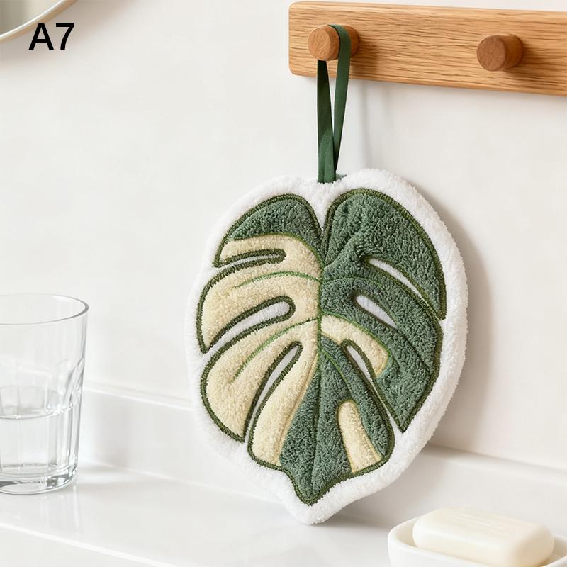Hot Plant Leaves Hot Plant Cartoon Hand Towel Double-Layer Absorbent Thickened Quick Drying With Hanging Design Bathroom Kitchen