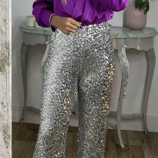 Dámské Flitry Dlouhé kalhoty Vysoký pas Slim Fit Lesklé kalhoty Jednobarevné Elastické rozšířené kalhoty Streetwear