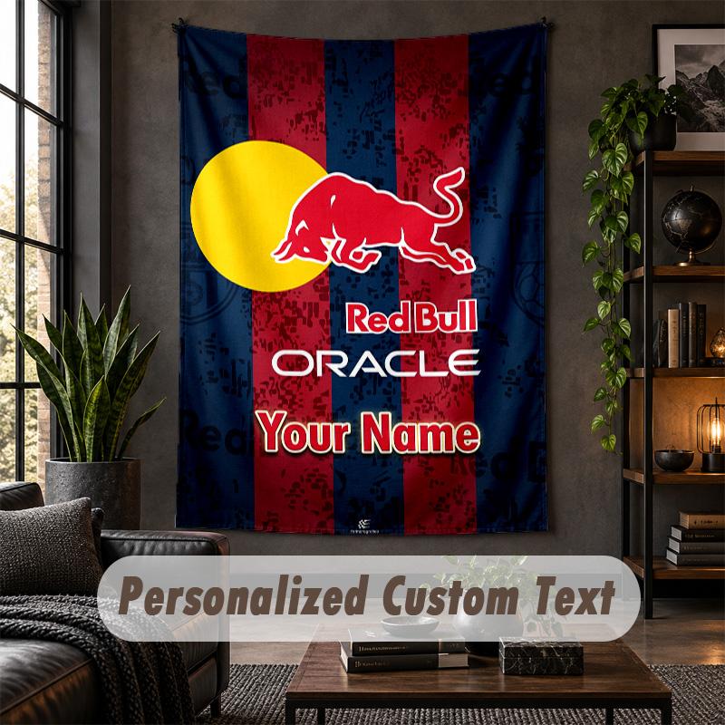 Personalized Wall Tapestry,Red Bull Racing Custom Text, Soft Fabric Wall Art For Indoor Decoration