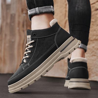 Trendy Men's Shoes Leather Versatile Thick Sole Retro Workwear Outdoor Walking Hiking Anti Slip High-quality Casual Board Shoes