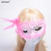 Princess Half-Face Lace Trim Mask with Side Feathers for Halloween Masquerade or Birthday Party