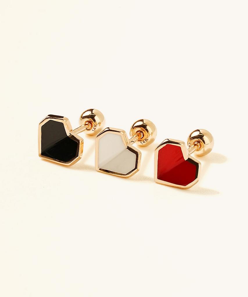 Minimalpiercing 14K Enamel Folded Heart Piercing Earrings