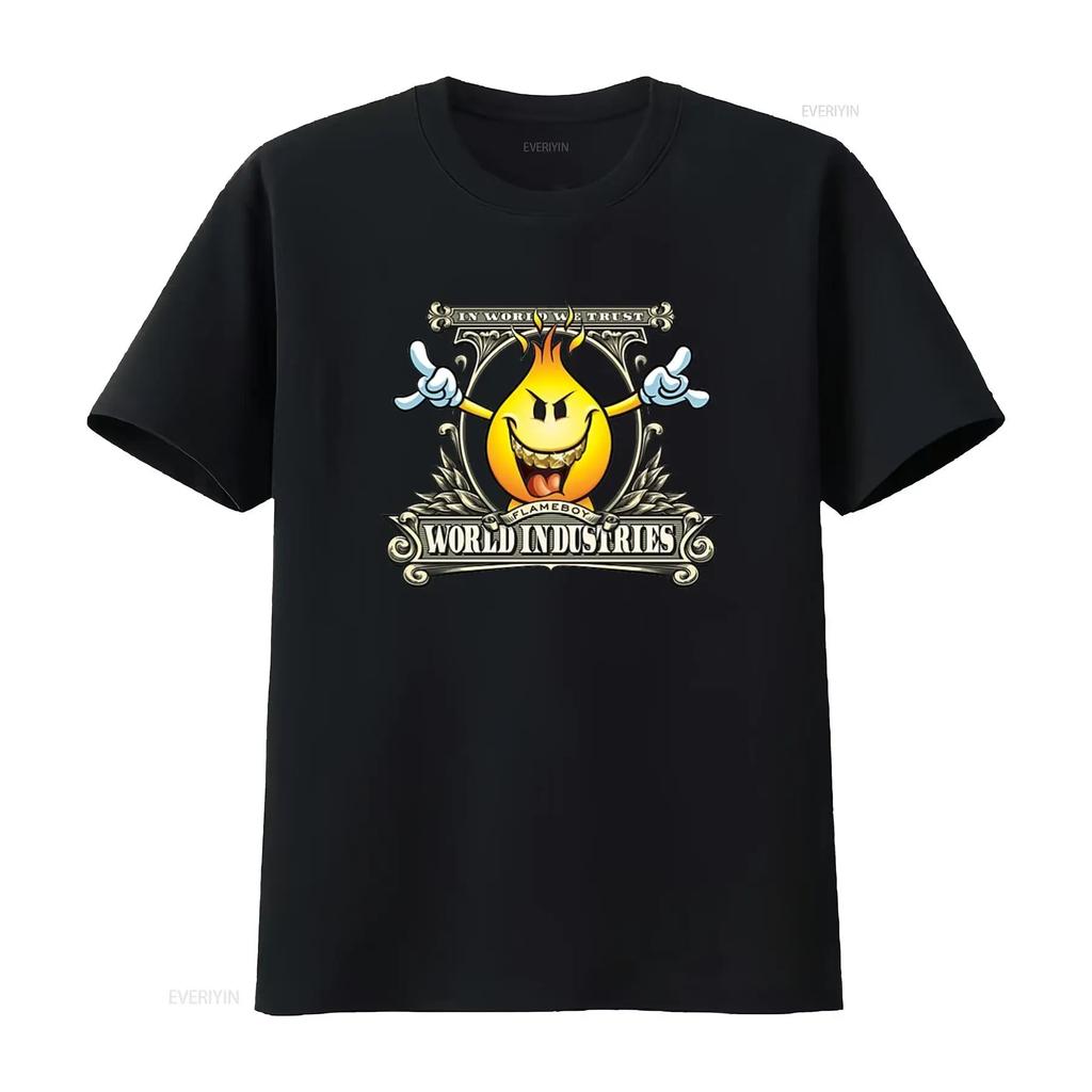 World Industries Flameboy T-shirt Juoda Mažas Dydis Naujas Be Etikečių vintage Skalbtas streetwear dizainerio drabužiai homme Stilingas