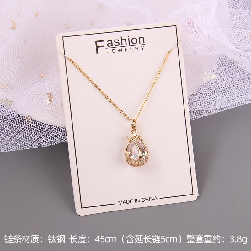 Luxury Drop Water Shaped Zircon Pendant Necklace Geometric Stainless Steel Choker Jewelry Birthday Gifts For Women Girls