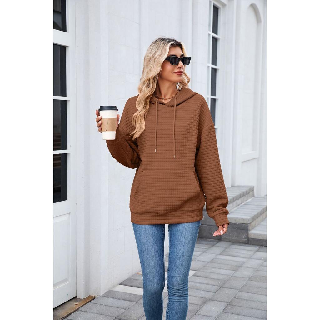 Women's  Fall Winter Solid Color Hooded Pocket Loose Long Sleeve Sweatshirt Coat, Amazon Europe America Cross-border Wholesale