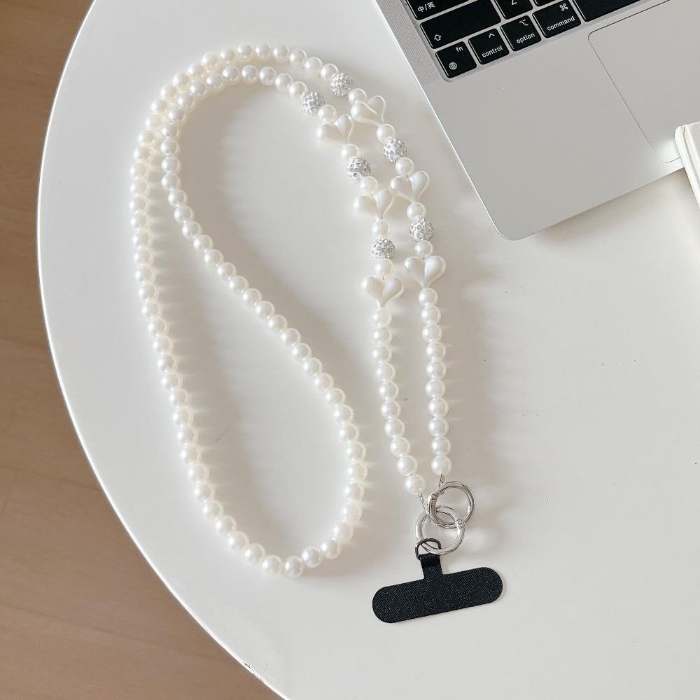 Delicate Love Heart Bowknot Crossbody Phone Chain Hanging Decoration Pearl Phone Lanyard Messenger Bag Chain