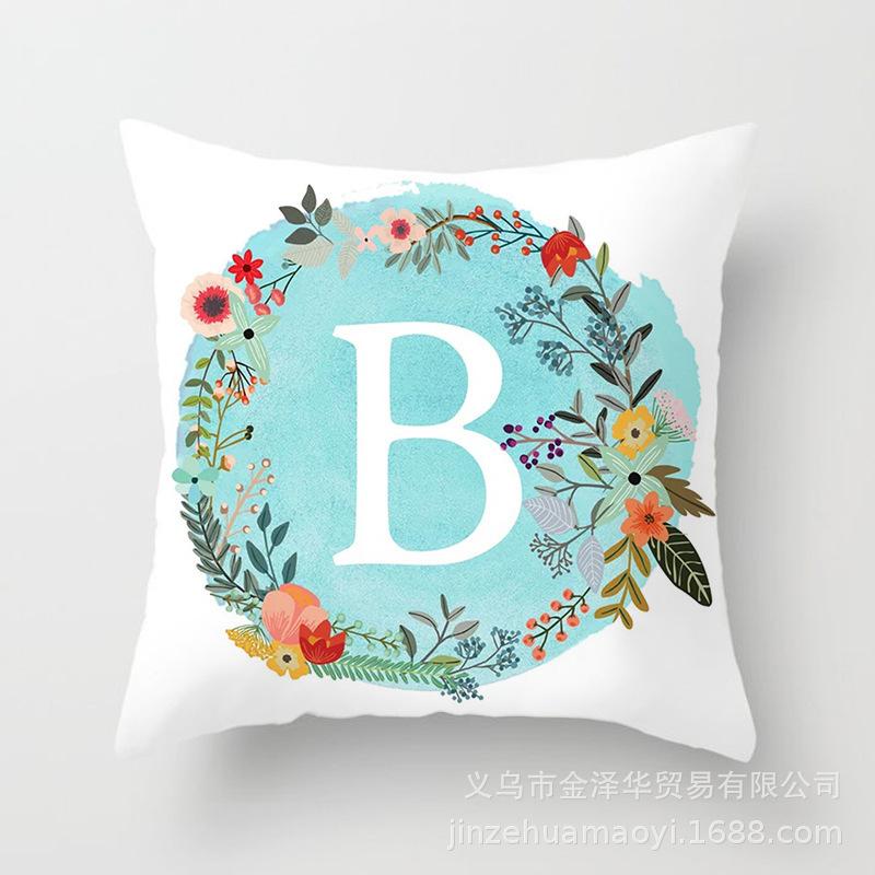 Blue Letter Pattern Throw Pillow Cover With Short Plush Print Living Room Sofa Decoration Cushion Cover Pillow Covers Decorative