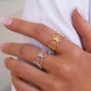 Stainless Steel Heart-Shaped Hollow Opening Rings for Women Men Classic Texture No Fading Couple Rings Party Jewelry Accessories