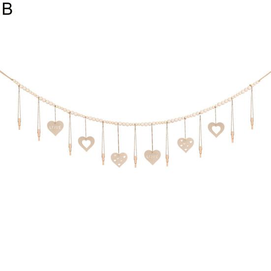 Photo Frame Hanging Rope Bohemian Style Wooden Beads Handmade Non-slip with Clip DIY Craft Gift Wall Picture Mats Clip Holder Organizer Home Decor