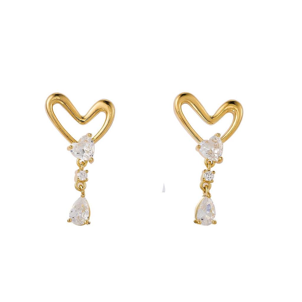 S925 Silver Love Heart Stud Earrings with Zircon - Trendy Niche Design for Women