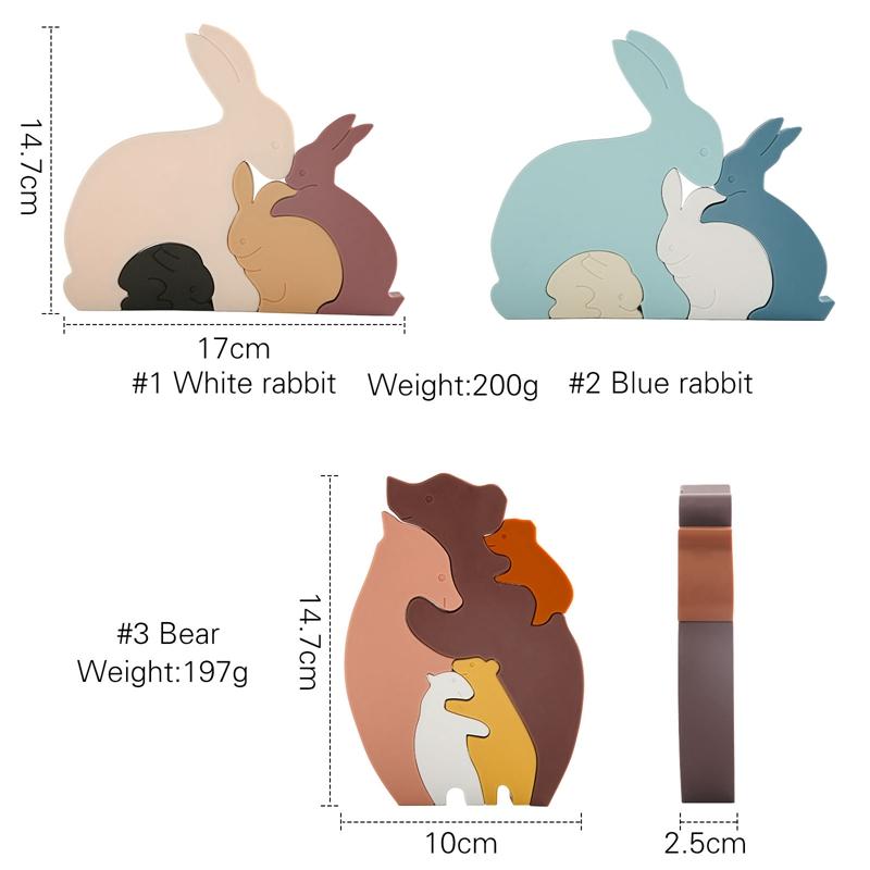 1Set Rabbit Silicone Blocks Baby Montessori Educational Toys for Children Creative Animal Jigsaw Stacking Toys Constructor Games