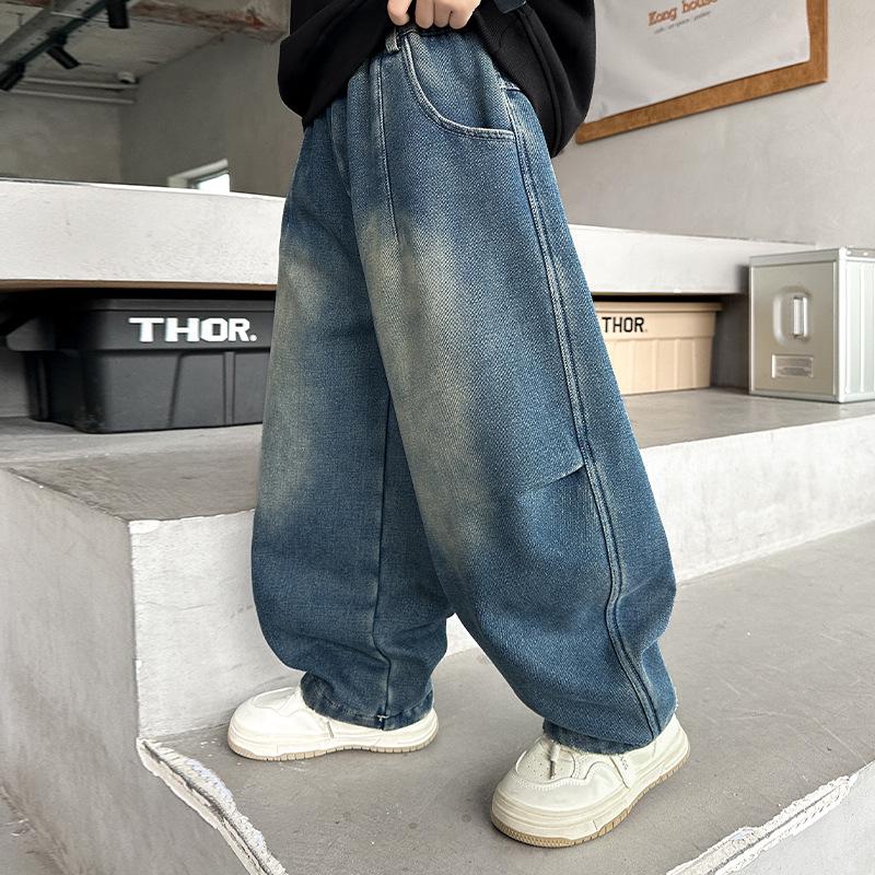 Boys' Fleece-lined Straight-leg Jeans - Spring/Autumn 2025 New Style Casual Pants for Kids
