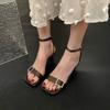 Fashion Square Toe Women's Sandals Crystal Mid Heels Shoes Buckle Fashion Dress Pumps 2025 Slingback Shallow Summer Sandalias De Mujer