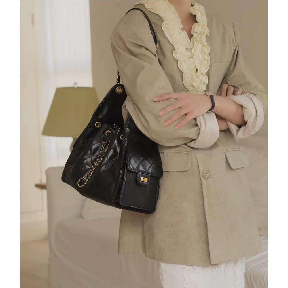 Bolsa Hobo Transversal de Corrente Argyle Retrô de Grande Capacidade para Mulheres