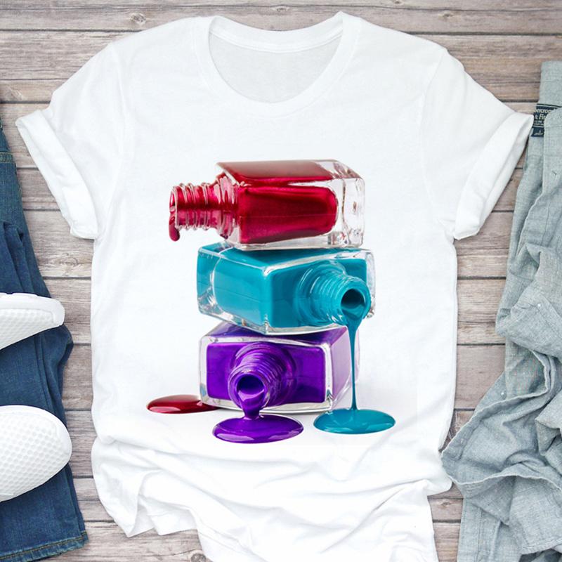 Women T-Shirt 3D Make Up Color Graphic Top Female T Shirt Harajuku Streetwear O-Neck Clothing Casual Ladies Tee Tops Shirts