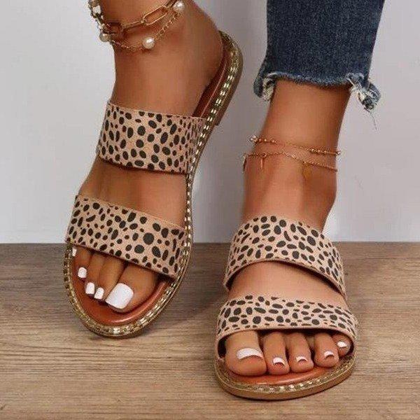 Foreign Trade 2025 Summer European and American New Leopard Print Large Size Slippers Women Wear Broadband Flat Bottom Cool Slippers Slippers