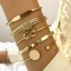 5 Pcs Punk Minimalist Geometric Bracelets Set for Women Retro Hip Hop Boho Stackable Design Open Bangle Daily Wear Jewelry Gifts