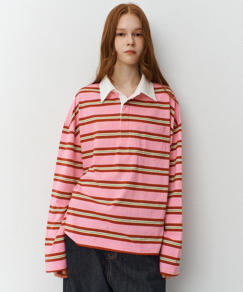 RAVEROUS Oversized Striped Collared T-Shirt_Pink