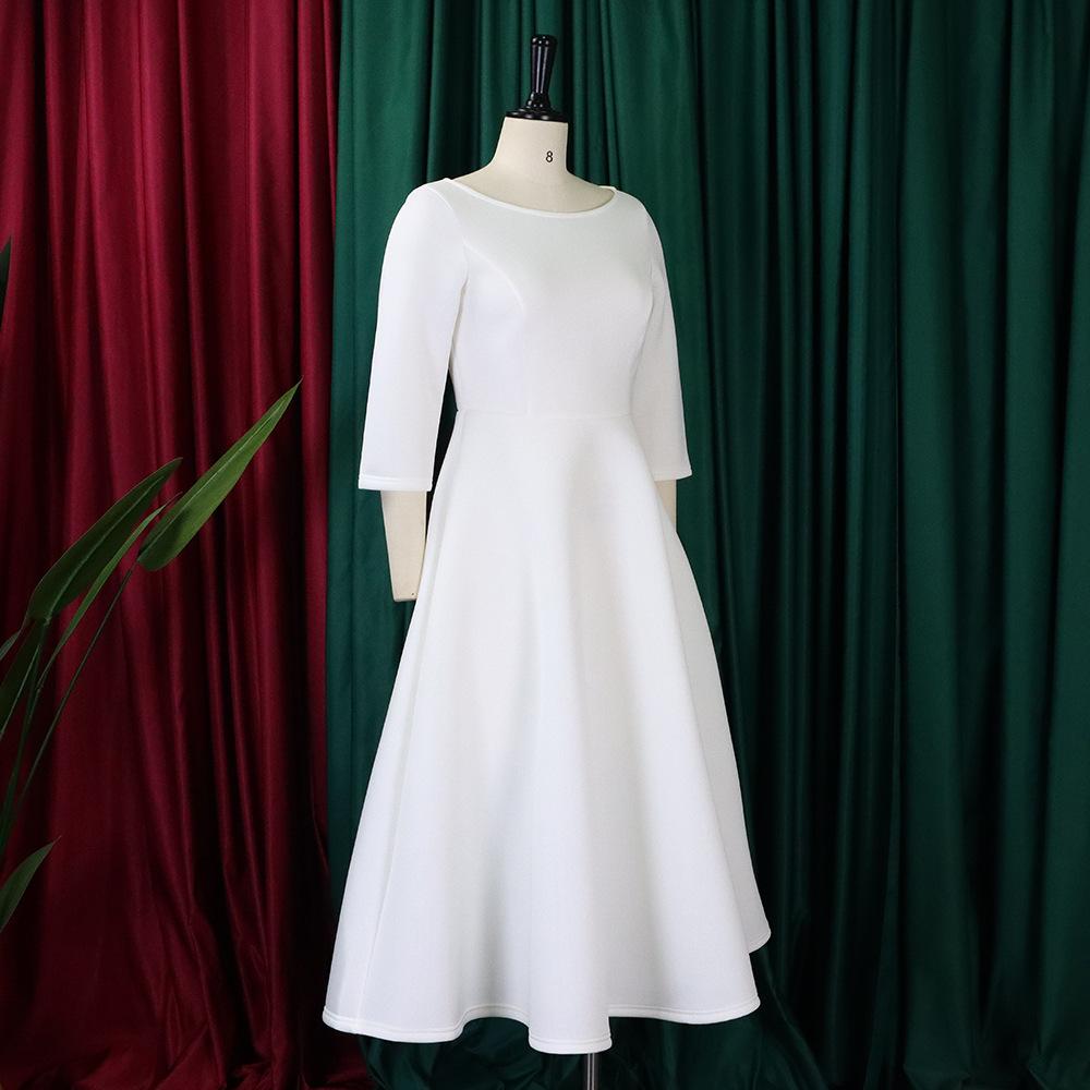 Plus Size Spring and Summer Women's Dress Solid Color Swing Skirt Temperament Evening Dresses Dresses