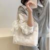With Ribbon Simple Canvas Handbag Korean Style Large Capacity Bag Lace Shoulder Bag  Daily