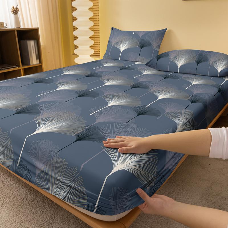 1 Simple Modern Fan Shaped Geometry Printed Matte Fitted Sheet, Bedroom Printed Bed Cover, Bedding (Excluding Pillowcases)