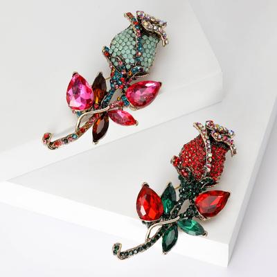 Fashion Vintage Rhinestone Rose Brooch Premium Plant Flower Pin Ladies Clothing Corsage Accessories