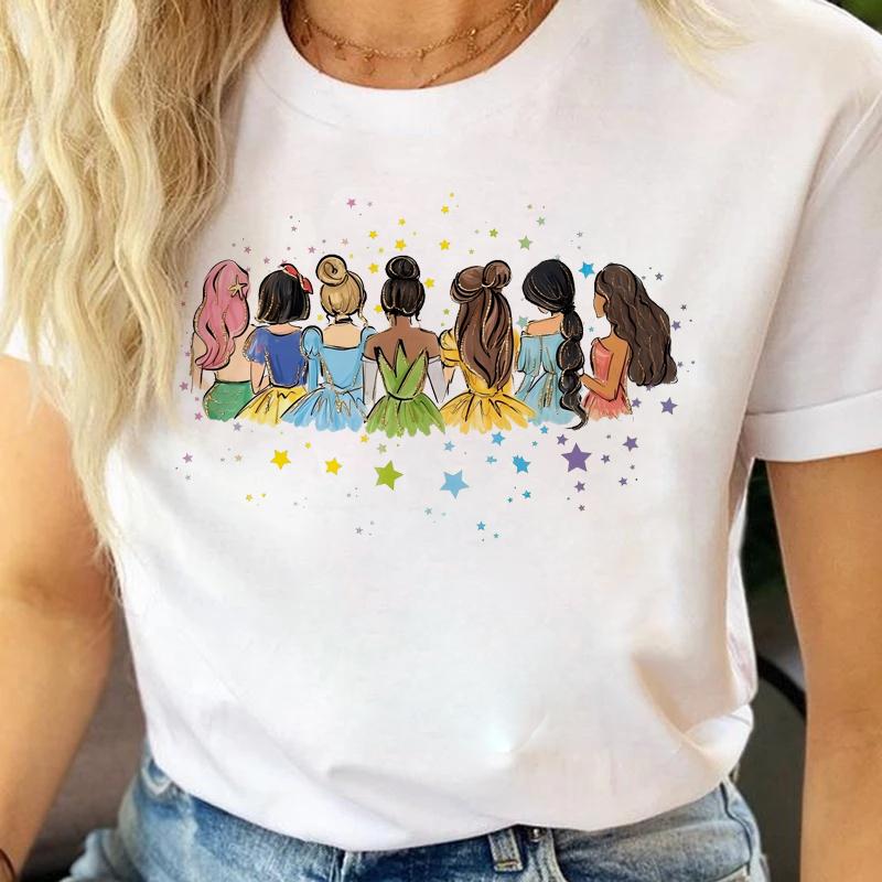 Retro Disney Princess Shirt Watercolor Magic Castle Princess Womens T Shirt Trip Top Y2K Disneyworld Girls Gift Cotton Clothes