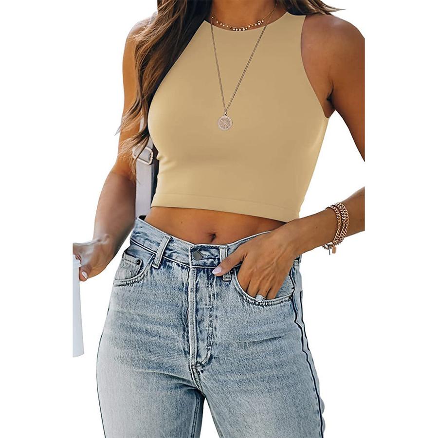 New Women's Solid Color Wish Summer Sleeveless Round Neck Halter Cami Top T-Shirt for Women